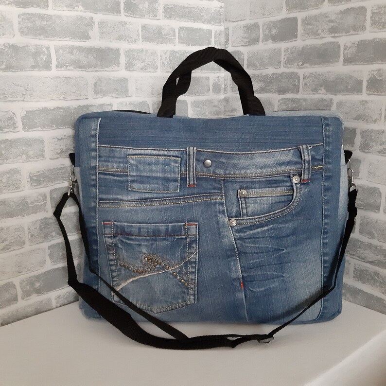 Denim laptop bag Casual jean bag for college Laptop case of | Etsy