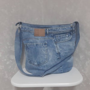 Handgemachte große Unisex Jeanstasche, Hipster Tasche mit sehr langem verstellbaren Schultergurt