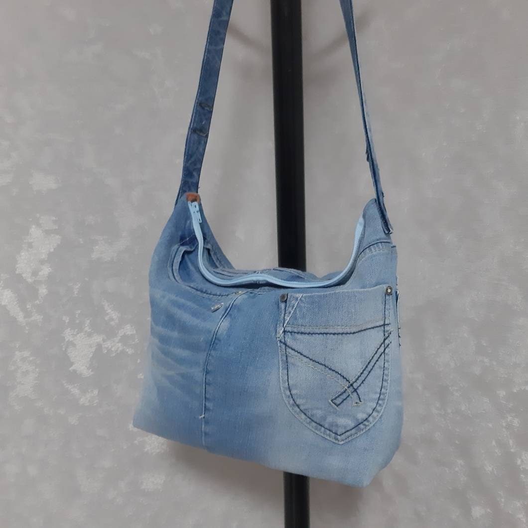 Light Blue Shabby Denim Bag Medium Size Jean Shoulder Bag - Etsy
