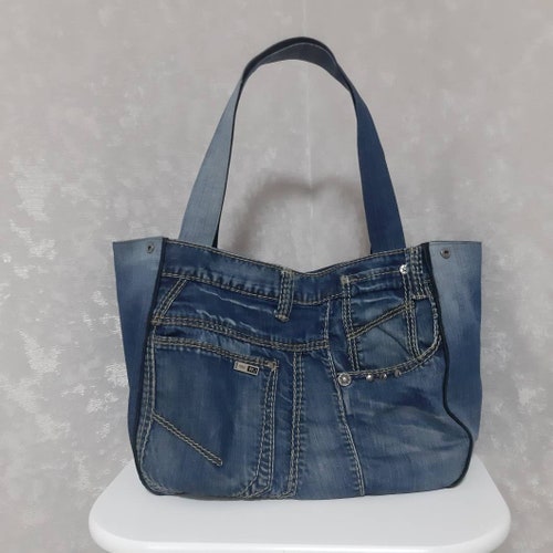 Extra Large Hobo Denim Bag Casual Market Bag of Shabby Jeans - Etsy