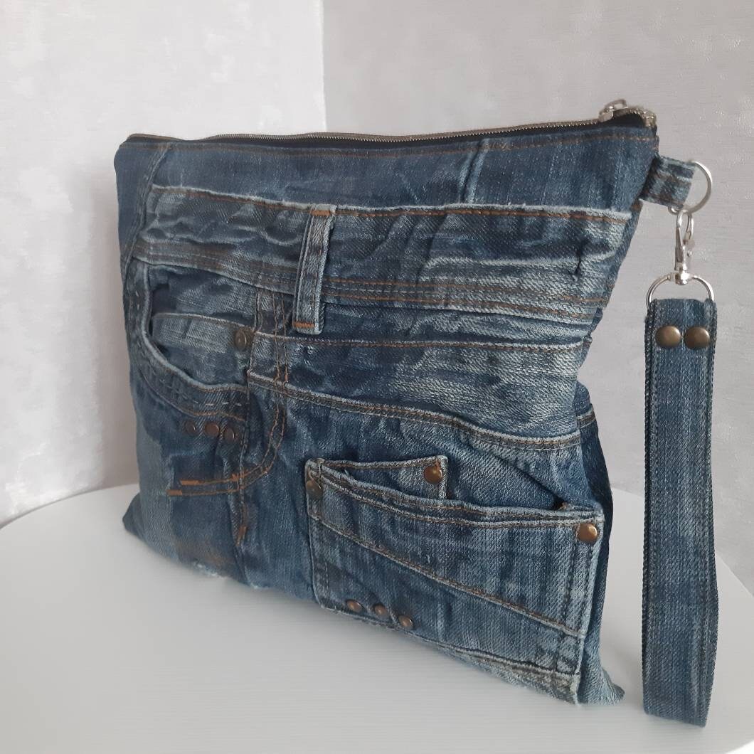 Casual Denim Clutch Bag Evening Large Clutch of Shabby Jeans | Etsy