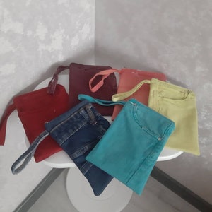 Handmade denim wristlet purse, Casual small pouch of jeans, Jean phone case, Denim wallet, More colors