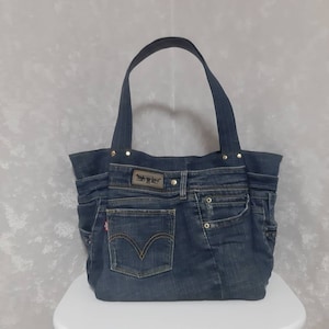 Handmade hobo denim bag, Jean market large bag, Casual tote bag of shabby jeans