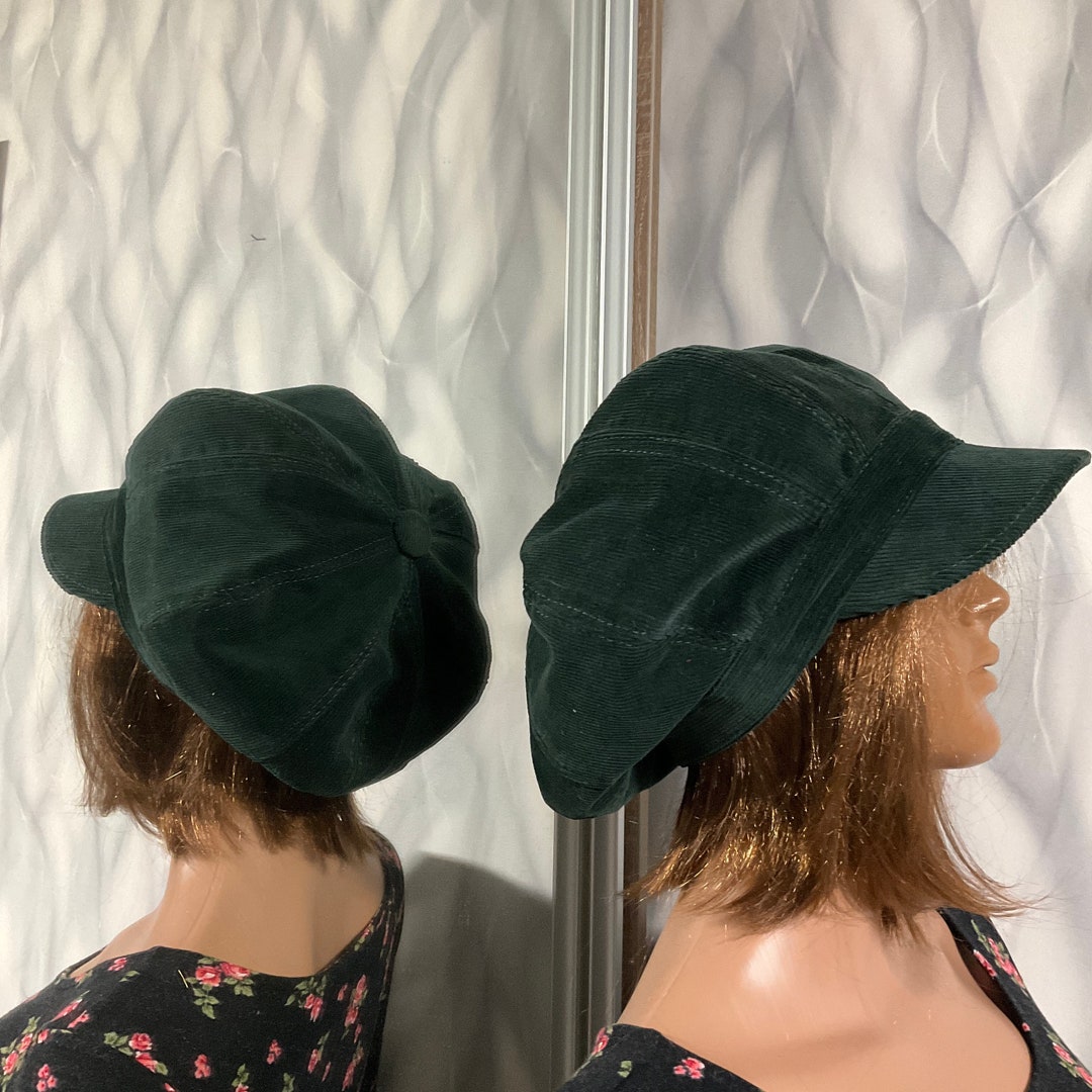 Corduroy Newsboy Cap 23 Boho Dark Green Corduroy Hat in Etsy