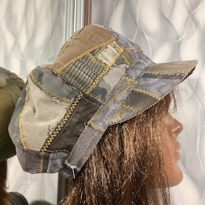 Handmade oversized patchwork newsboy hat 23,2", Boho multicolour jean hat in street fashion style, Dreadlocks patchwork hat 59cm