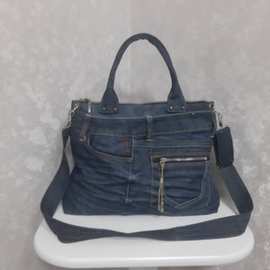 Hobo denim bag medium size, Jean shoulder bag, Casual handbag of jeans, Crossbody purse of shabby jeans image 2