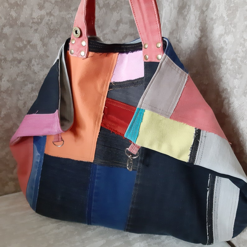 Extra Large Denim Bag Multicolored Jean Patchwork Market Bag | Etsy