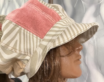 Handmade denim corduroy newsboy patchwork cap 22,4", Boho beige jean hat in street fashion style, Falls patchwork hat 57cm