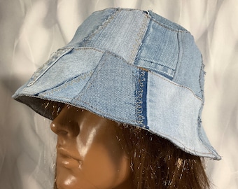 Handmade denim patchwork hat 23,6", Boho multicolour jean hat in street fashion style, Casual patchwork hat 60cm, More models