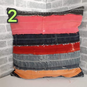 Crazy Patchwork Denim Pillowcase 40x40cm, Blue Boro Pillow Cover, Recycled Jeans Cushion Cover, Boho Farmhouse Throw Pillow, Vintage Denim image 3