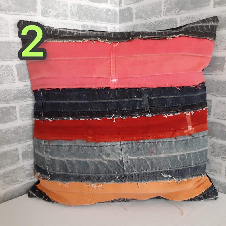 Crazy Patchwork Denim Pillowcase 40x40cm, Blue Boro Pillow Cover, Recycled Jeans Cushion Cover, Boho Farmhouse Throw Pillow, Vintage Denim image 3