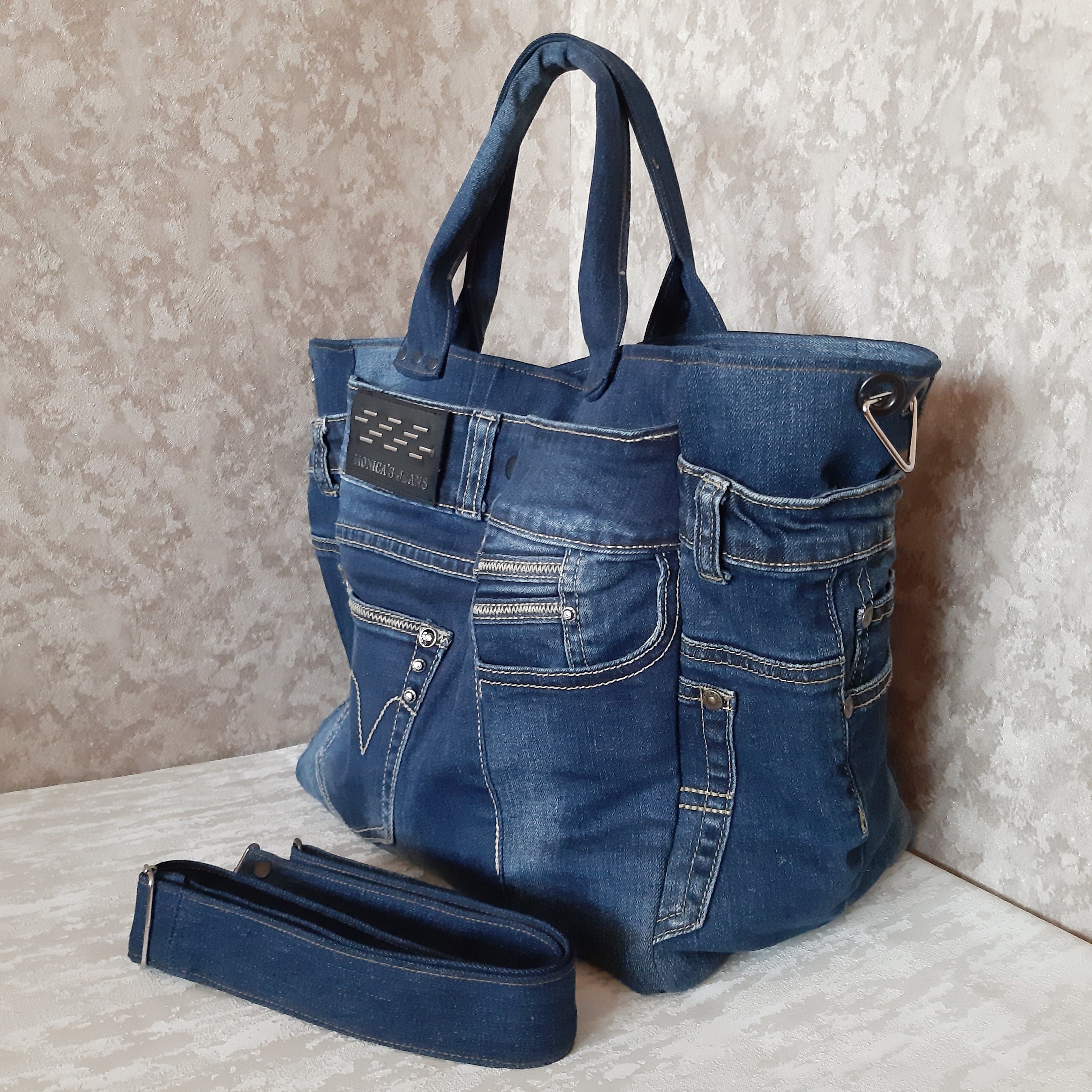 Large denim bag Jean market tote bag Casual hobo bag of | Etsy