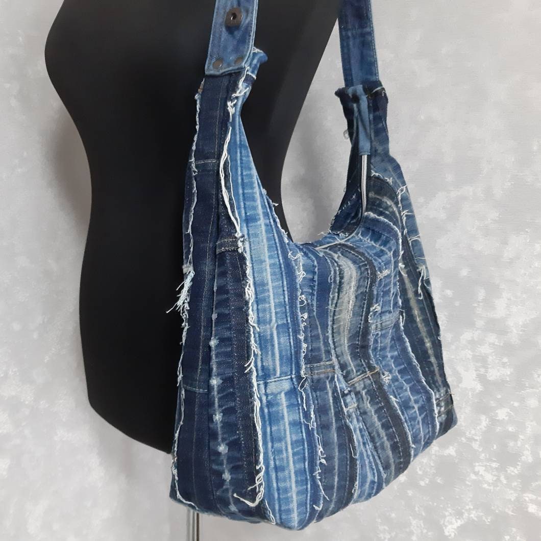 Patchwork denim hobo bag Jean shoulder bag Casual tote bag | Etsy