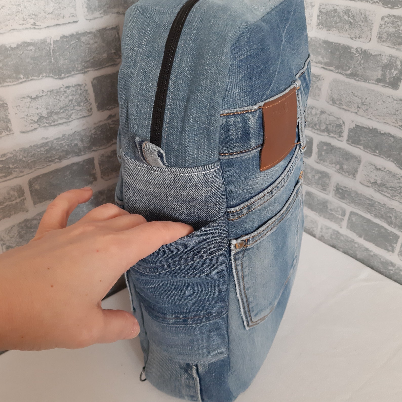 Denim Sling Backpackbag of Recycled Jeans Casual Denim Etsy