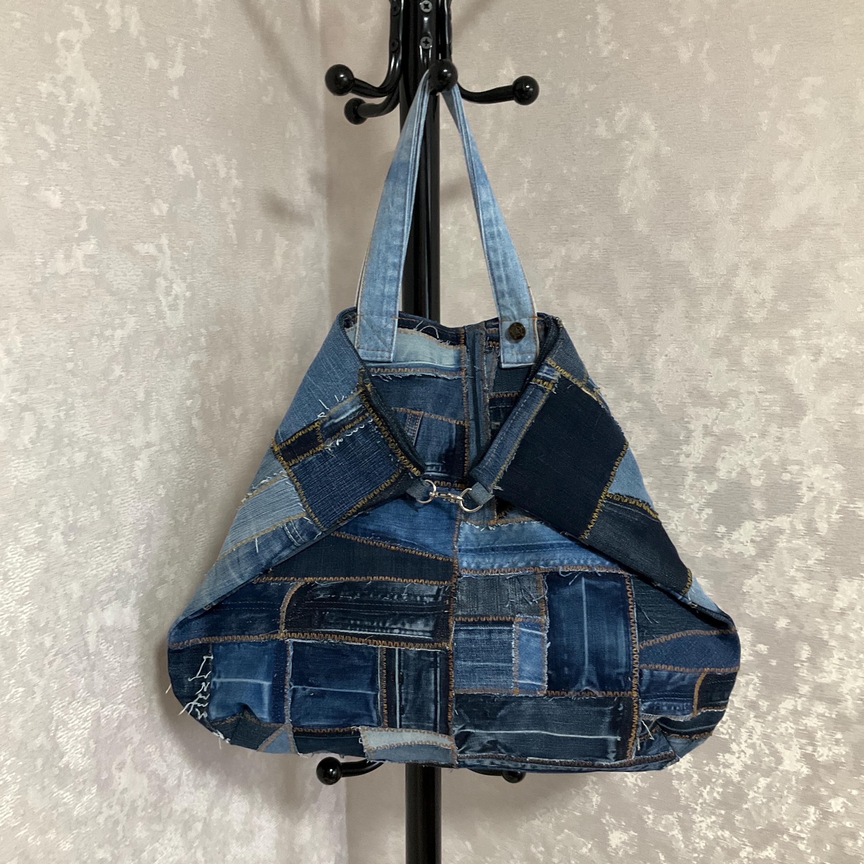 【PORTERNA】Ray Denim Tote Bag To Order. Upcycled Denim, Distressed Denim Bag, Jeans Tote