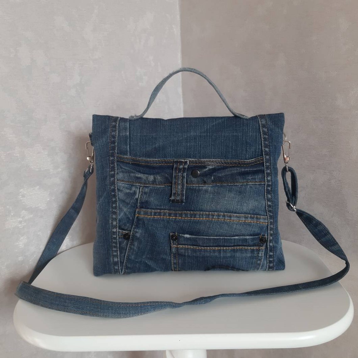 Casual Denim Handbag Jeans Bag Medium Size Crossbody Denim - Etsy