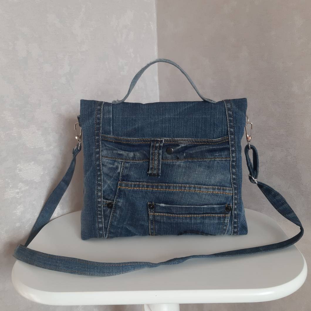 Casual Denim Handbag Jeans Bag Medium Size Crossbody Denim | Etsy