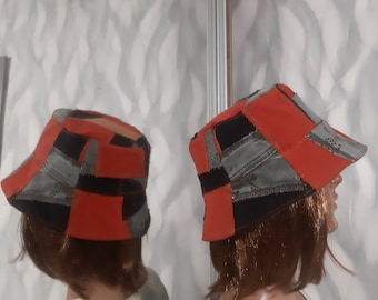 Handmade multicolour denim patchwork hat 23,2", Boho bucket hat in street fashion style, Crazy patchwork hat 59cm, More models
