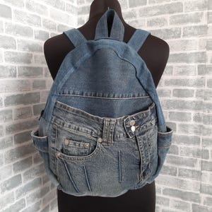 Handmade casual denim backpack for college, Urban backpack of shabby jeans, Travel denim backpack, More models