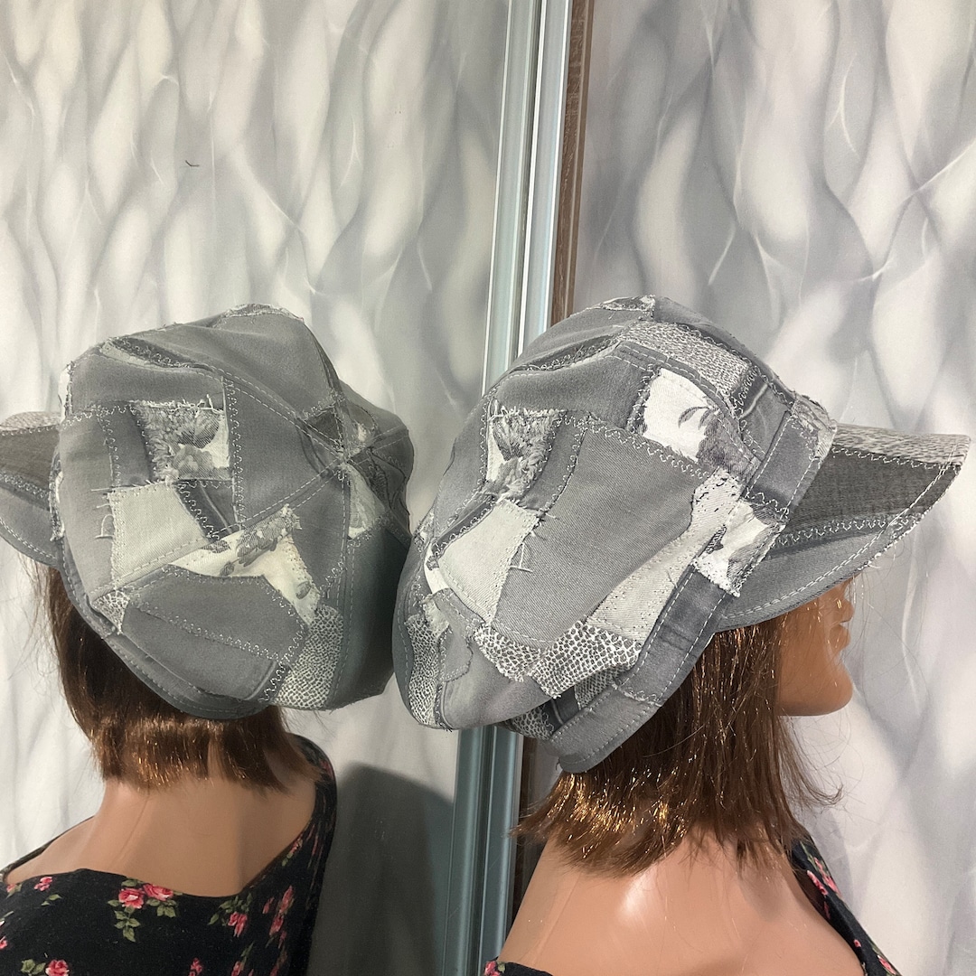 Handmade Oversized Denim Patchwork Newsboy Cap 24 display picture 2