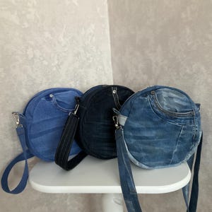Handgemachte runde Jeanstasche, Lässige Crossbody-Jeanstasche, Boho-Tasche aus shabby-Jeans, Weitere Modelle
