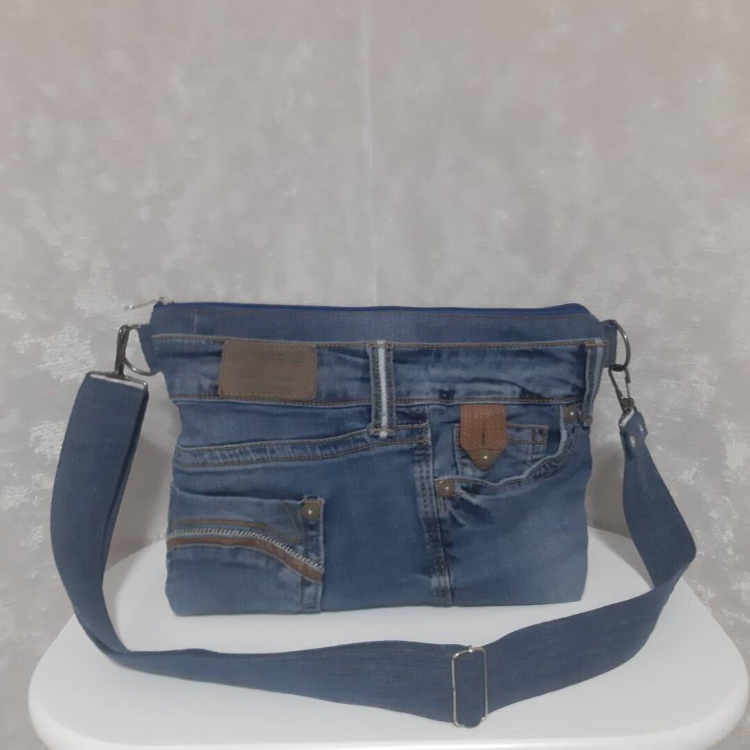Large Denim Cosmetic Bag for Travel With Optional Adjustable Etsy