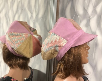 Denim Corduroy Newsboy Cap 58cm/22,8”, Multicolor Patchwork Hat, Boho Denim Newsboy Cap, Upcycled Jean Hat, Casual Streetwear Cap