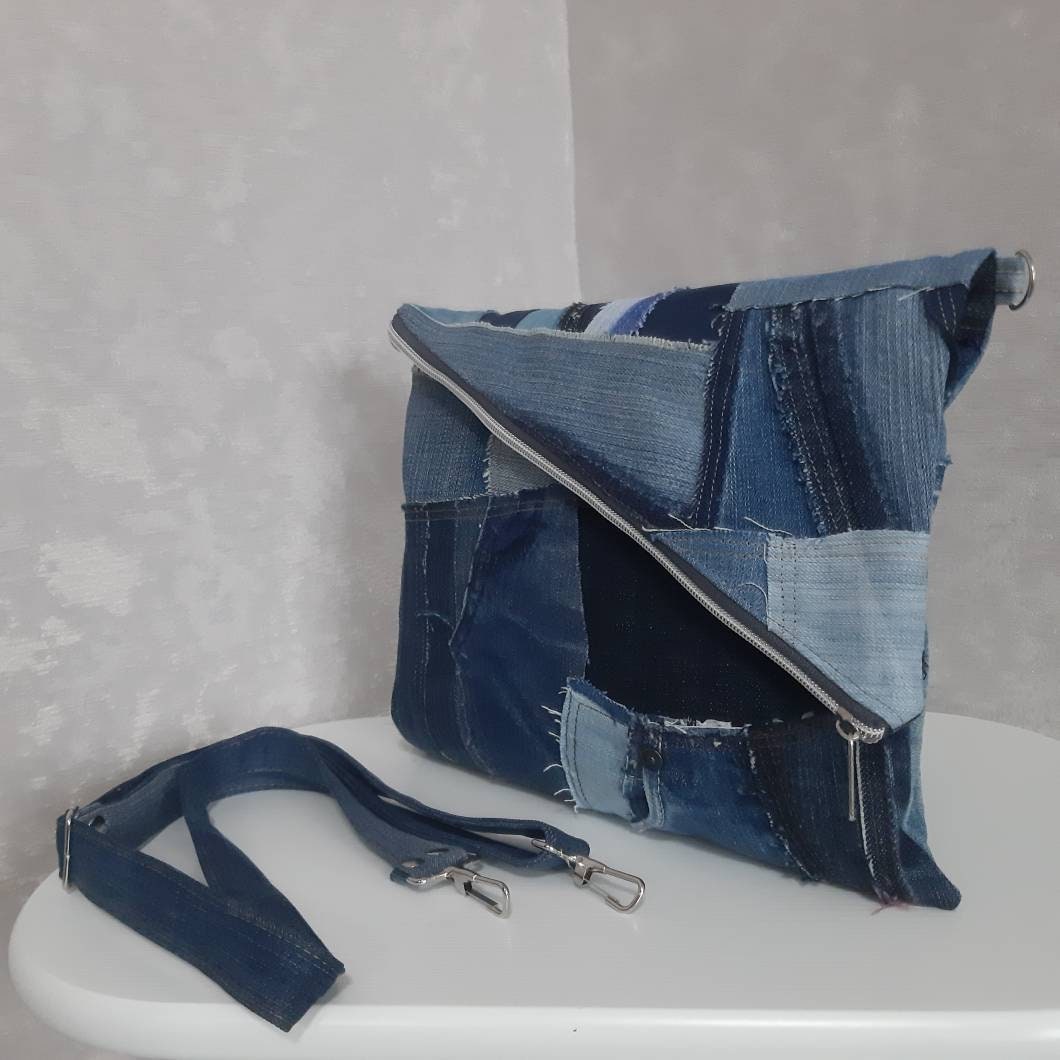 Casual Denim Folded Clutch Bag With Adjustable Shoulder Strap - Etsy