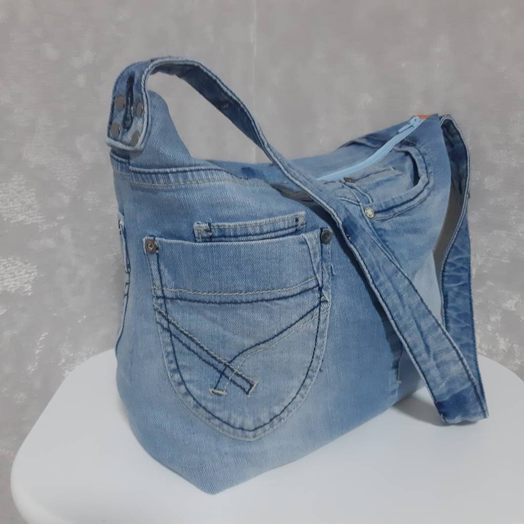 Light Blue Shabby Denim Bag Medium Size Jean Shoulder Bag - Etsy