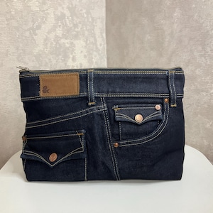 Bolsa de cosméticos grande feita à mão em jeans, bolsa de maquiagem casual em jeans surrados