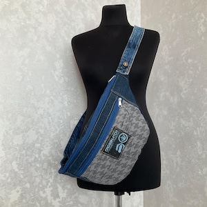 Handmade denim sling bag, Unisex jean fanny pack, Casual travel jean chest bag, Denim crossbody purse, Bag of shabby jeans