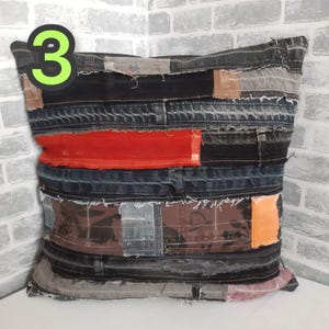 Crazy Patchwork Denim Pillowcase 40x40cm, Blue Boro Pillow Cover, Recycled Jeans Cushion Cover, Boho Farmhouse Throw Pillow, Vintage Denim image 4