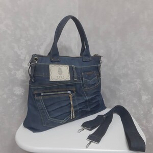 Hobo denim bag medium size, Jean shoulder bag, Casual handbag of jeans, Crossbody purse of shabby jeans image 8