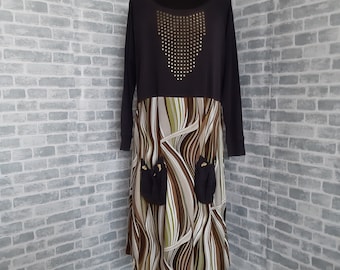 Handmade Patchwork Boho Tunic Dress, Floral Print, Size L