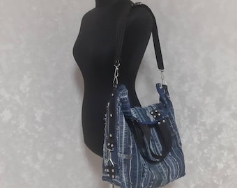 Handmade hobo denim bag, Jean patchwork shoulder bag, Casual handbag of shabby jeans, More models