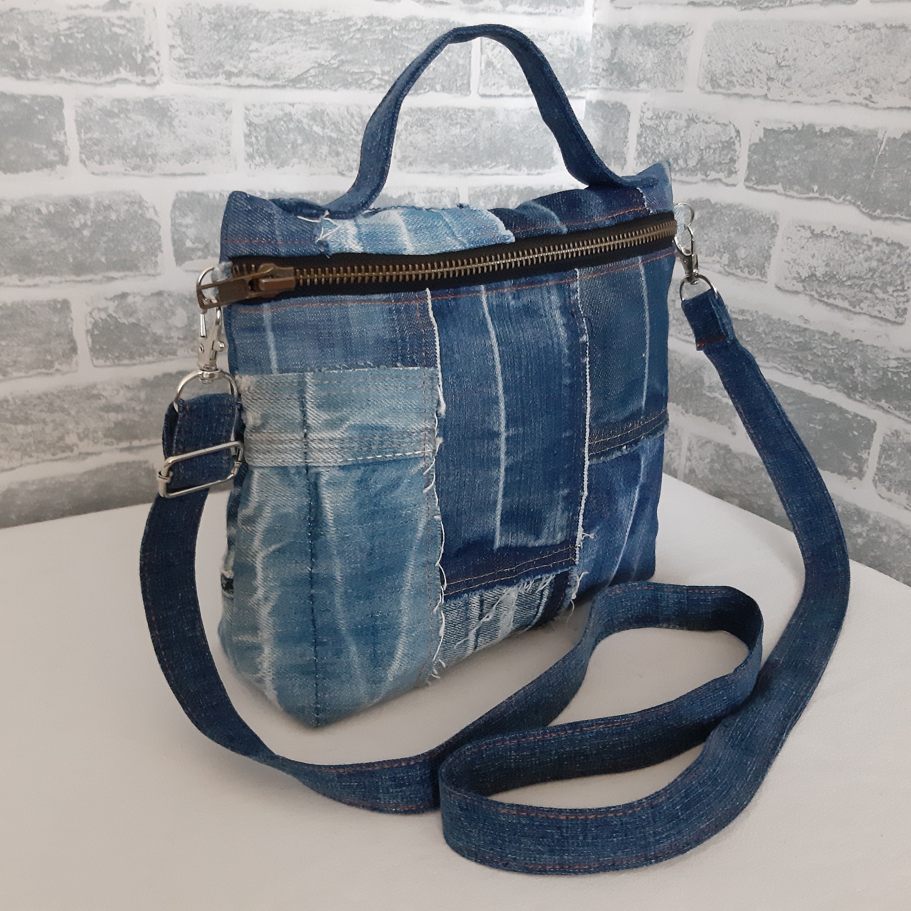 Denim small handbag cosmetic bag Crossbody purse of jeans | Etsy