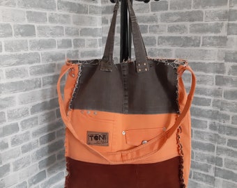 Grand sac en jean en patchwork, sac fourre-tout en jean décontracté, sac hobo en jean minable de style hipster