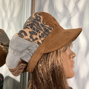 Handmade patchwork newsboy hat 22,8", Boho multicolour denim corduroy hat in street fashion style, Falls patchwork hat 58cm