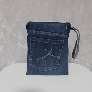 Borsa da polso in denim fatta a mano, piccola borsa casual in jeans, custodia per telefono in jeans, portafoglio in denim