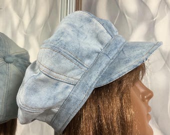 Handgemachte Schiebermütze aus Denim 61 cm, Boho Jeans Hut Blau im Street Fashion Style, Falls Dreadlocks Hut 61 cm