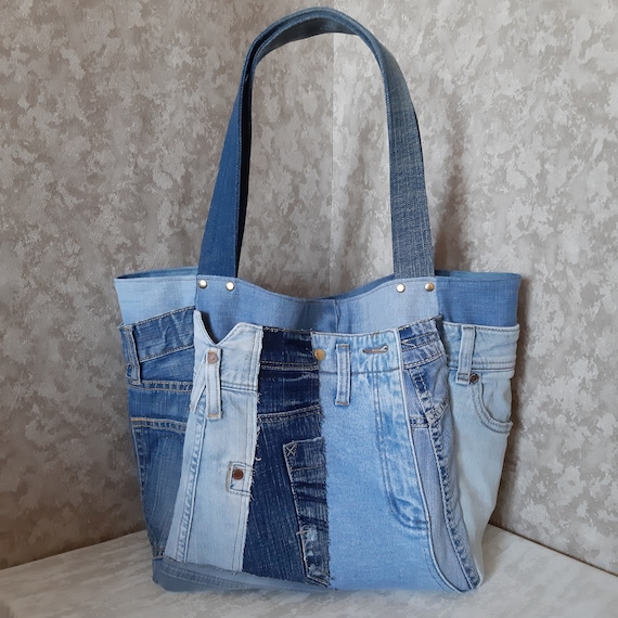 Large Hobo denim bag Patchwork tote bag of jeans Casual market | Etsy