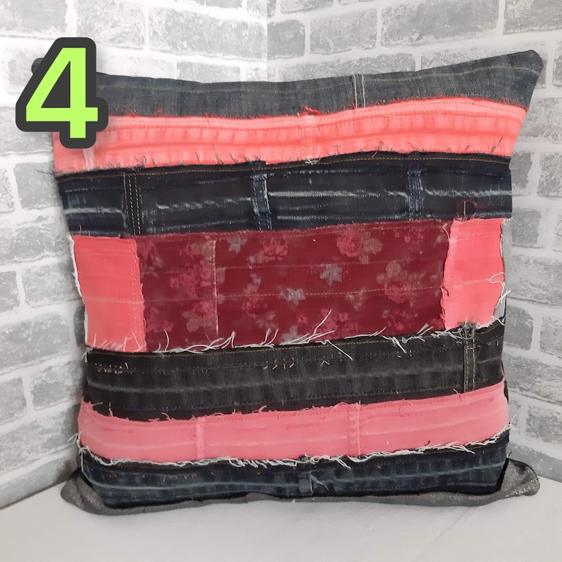 Crazy Patchwork Denim Pillowcase 40x40cm, Blue Boro Pillow Cover, Recycled Jeans Cushion Cover, Boho Farmhouse Throw Pillow, Vintage Denim image 5