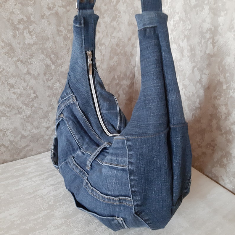 Denim slouchy bag Casual hobo bag of jeans Jean purse medium | Etsy