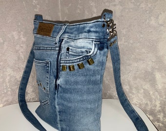 Handmade Denim Crossbody Purse, Casual Small Pouch of Shabby