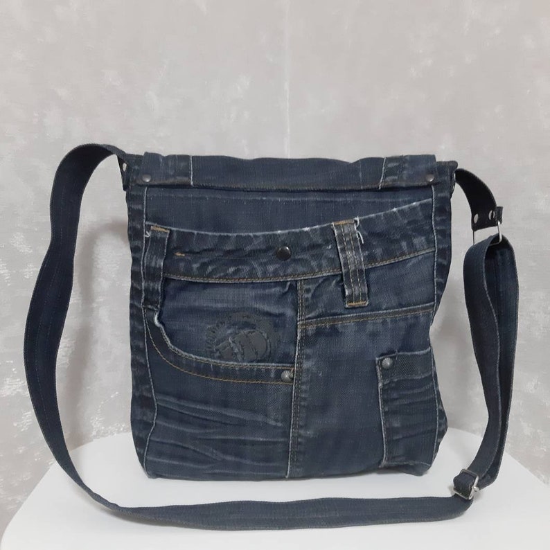 Denim messenger bag with adjustable shoulder strap Jean | Etsy