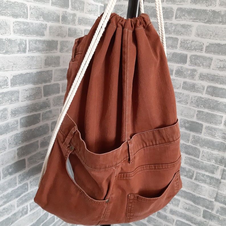 Drawstring Denim Backpack for College Jean Urban Backpack Etsy