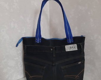 Denim Hobo Bag, Recycled Jeans Shoulder Bag, Medium Denim Handbag, Casual Jean Tote Bag, Tablet Bag, Vegan Denim Purse