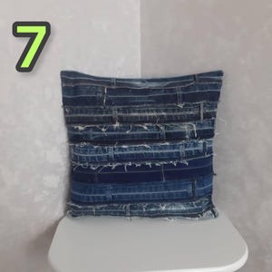 Crazy Patchwork Denim Pillowcase 40x40cm, Blue Boro Pillow Cover, Recycled Jeans Cushion Cover, Boho Farmhouse Throw Pillow, Vintage Denim image 8