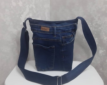 Unisex denim purse, Casual small bag of shabby jeans, Crossbody denim bag with long adjustable shoulder strap