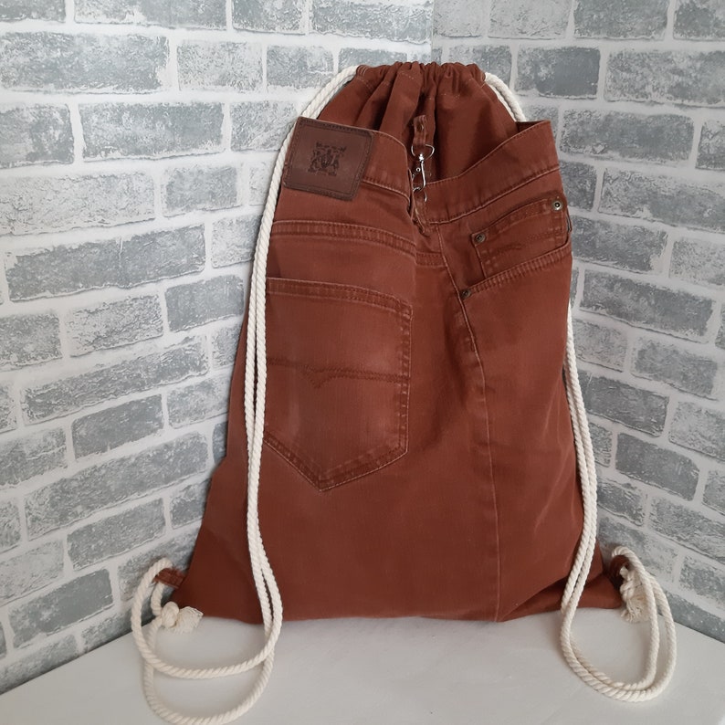 Drawstring Denim Backpack for College Jean Urban Backpack Etsy